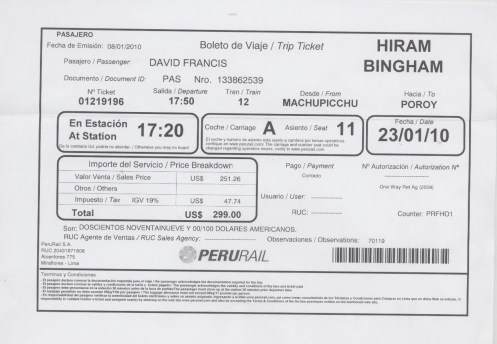 Etzold-Hiram Bingham Ticket