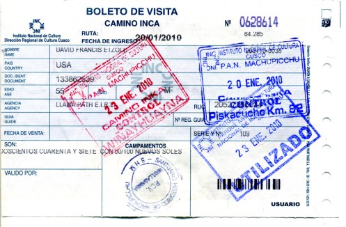 Etzold-Inca Trail Ticket and Stamps