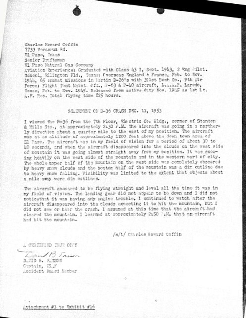 Witness Statement by C.H. Coffin whose office was on the 7th Floor of the Mills Building in Downtown El Paso