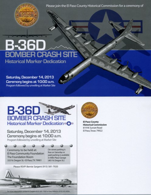 Invitation to 60th Anniversary Memorial by El Paso County Historical Commission 14 December 2013