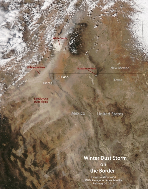 Winter Dust Storm on the Mexican Border from NASA Aqua satellite February 20, 2013