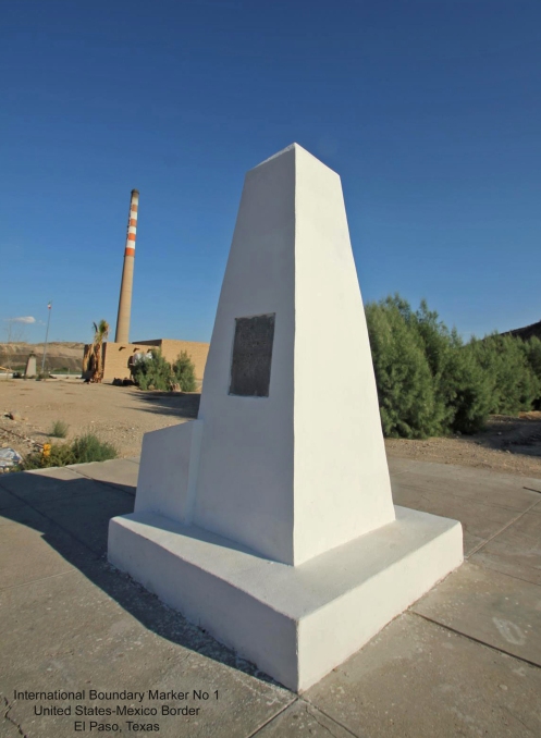 International Boundary Marker No 1 on the United States-Mexico Border at El Paso, marking the Southeast corner of the Gadsden Purchase of 1853.