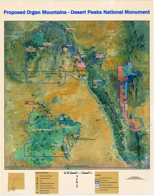 Map and Legend of the Organ Mountain Desert Peaks National Monument