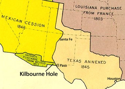 Gadsden Purchase shown in relation to Kilbourne Hole area west of El Paso