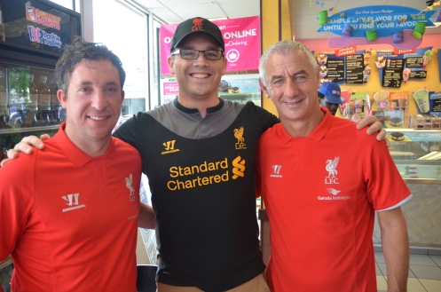 Joseph Perry with Ian Rush and Robbie Fowler at Dunkin Donuts, Miami on 3 August 2014