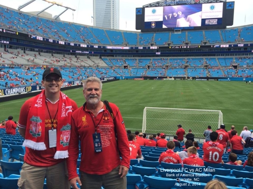 Joseph Perry (L) and David Etzold (R) with great seats for the AC Milan game! 